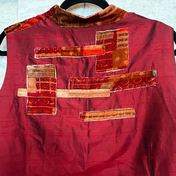 Women's Patchwork Velvet Silk Vest Sz L Boho Y2K Art to Wear Artsy Whimsy - Picture 15 of 15
